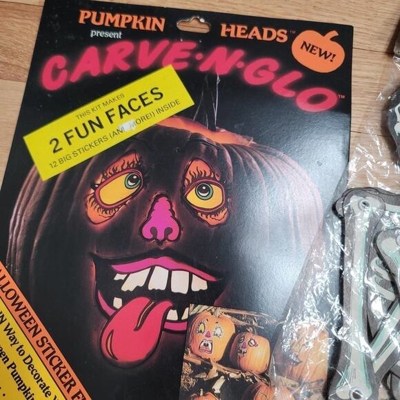 Vintage 80s Halloween Bundle Arkin 22-inch JOINTED SKELETONS Carve N Glo - Picture 2 of 11